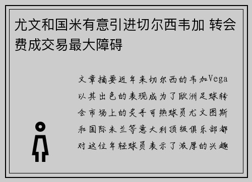 尤文和国米有意引进切尔西韦加 转会费成交易最大障碍 尤文和国米有意引进切尔西韦加 转会费成交易最大障碍